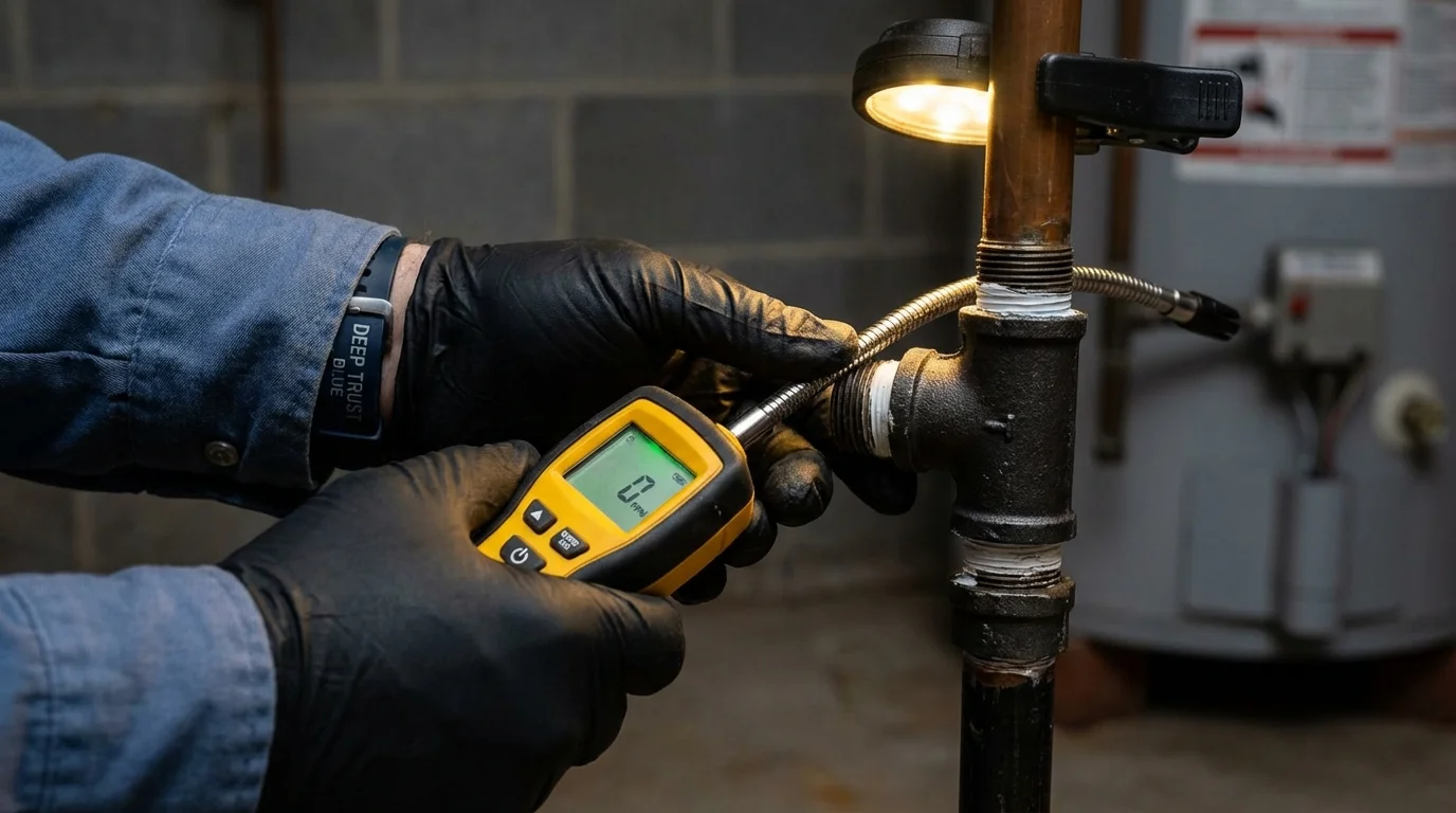 Gas leak detection with electronic sniffer by Johns Plumbing LLC in Houghton