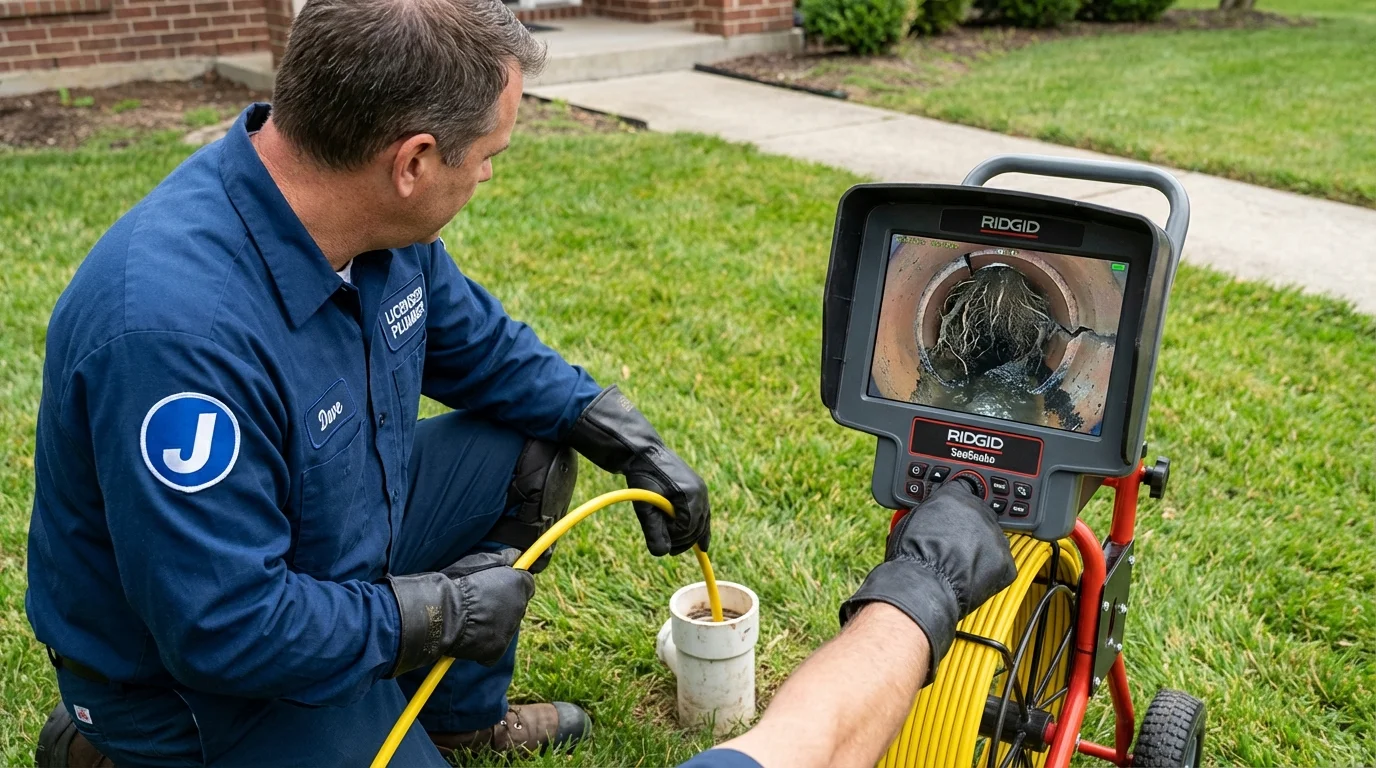 Sewer camera inspection being performed by Johns Plumbing LLC in Houghton