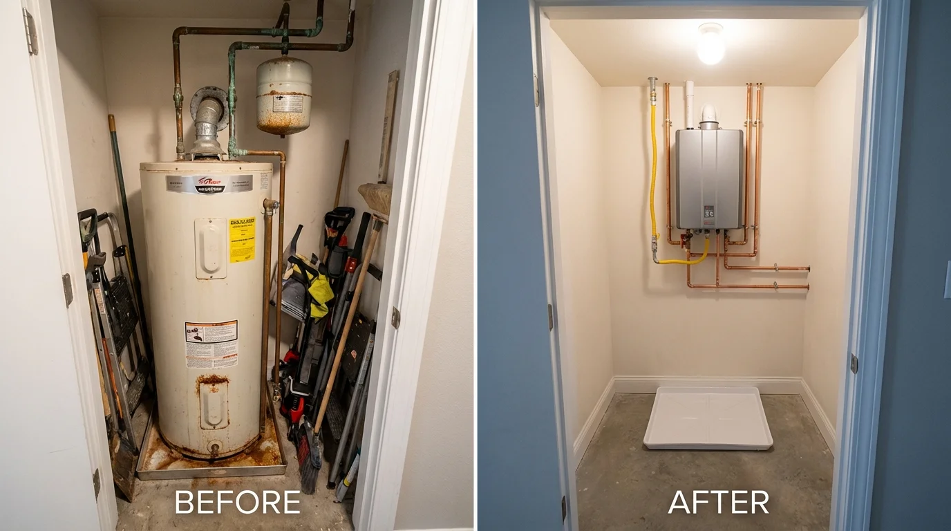 Tank water heater versus wall-mounted tankless unit comparison for Houghton, NY homeowners