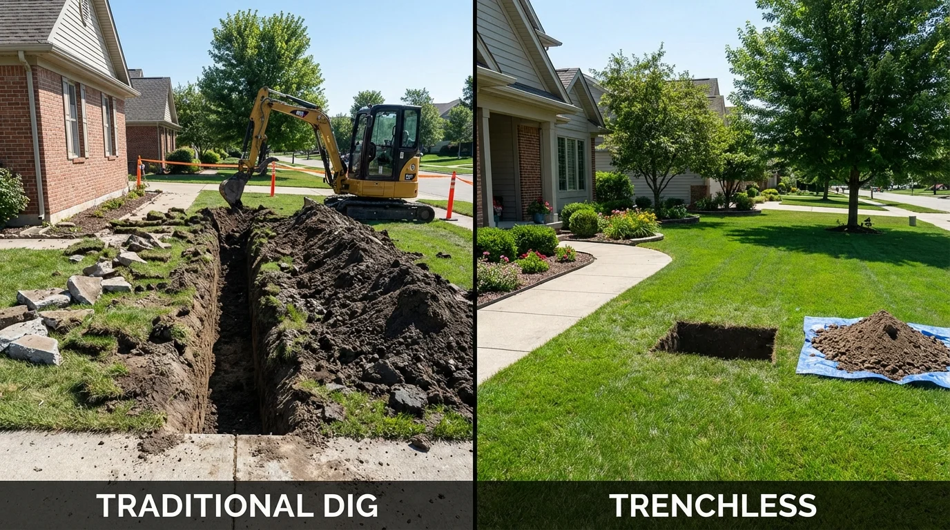 Trenchless sewer repair with minimal yard damage versus traditional excavation in Houghton, NY